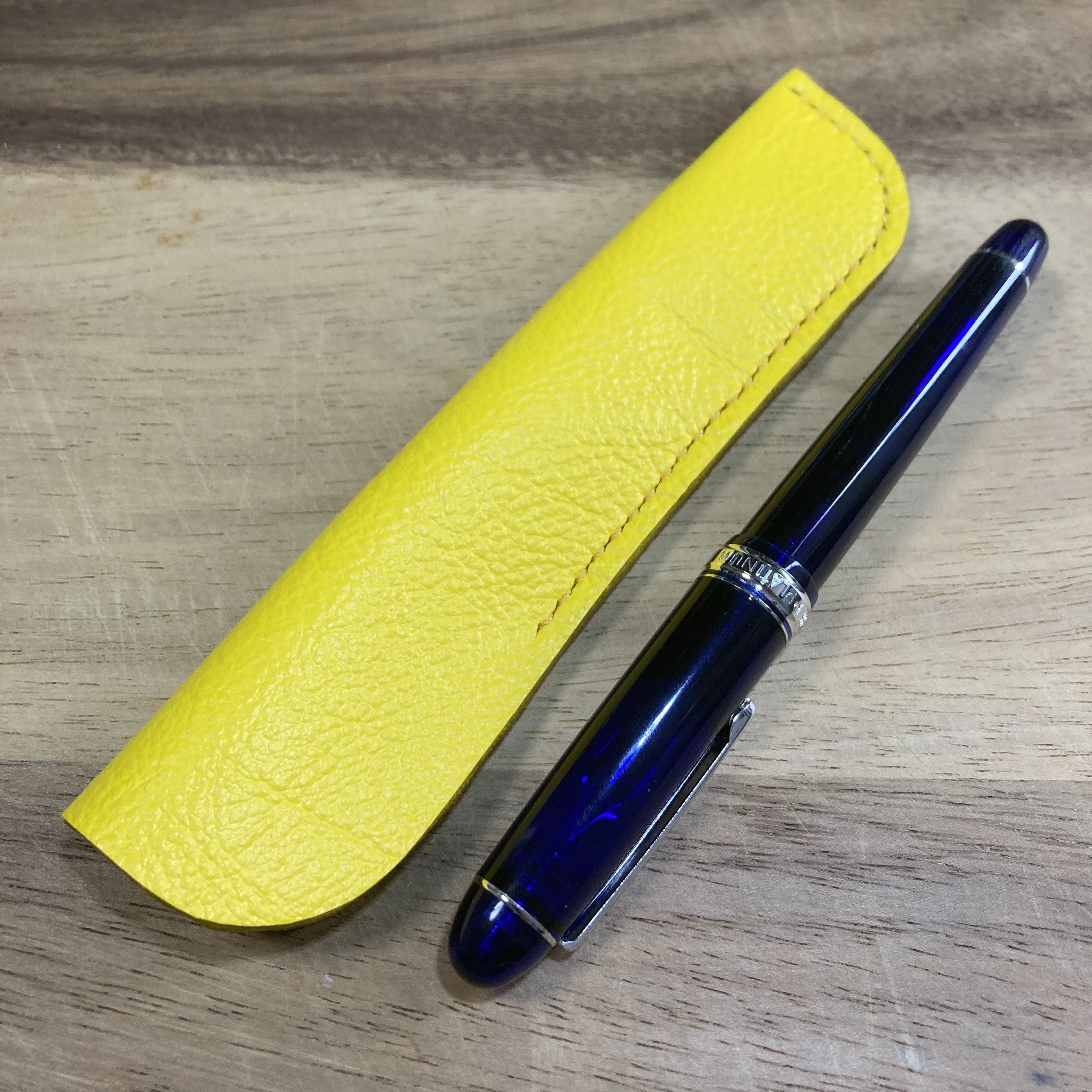 本革ペンケース 1本差し 黄色 選べるステッチ ハンドメイド